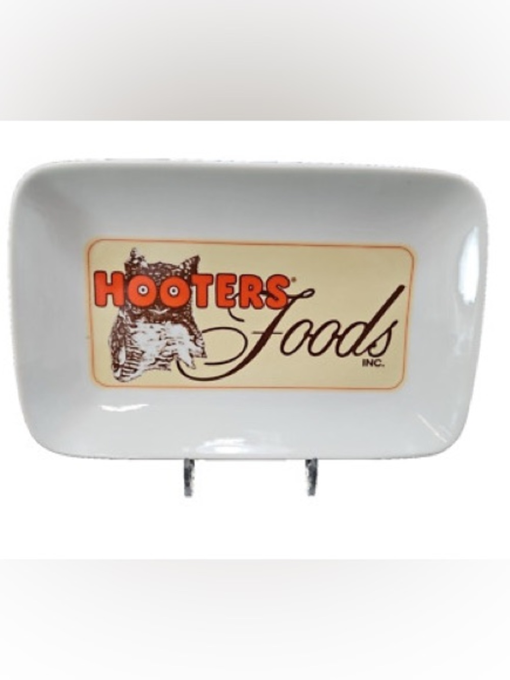 Hooters Food Inc White Ceramic Serving Tray with Orange Logo 9”x6”